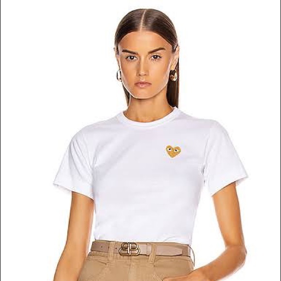 Comme Des Garçons PLAY Gold Heart Emblem 100% Cotton Tee - Picture 4 of 5